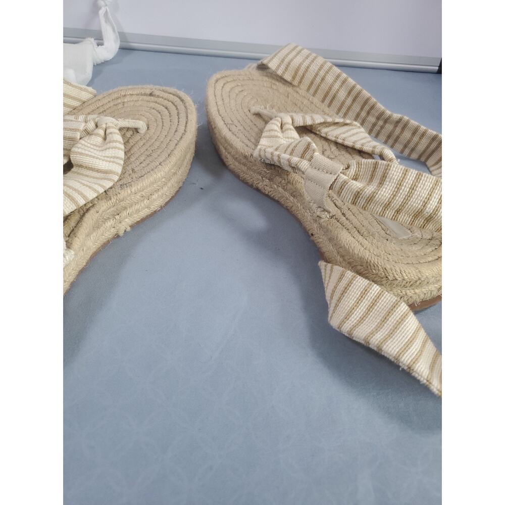 ZARA Striped Espadrille Sandals Women Size 7.5 Lace Up Ankle Tie Flat Jute Boho - Picture 10 of 14